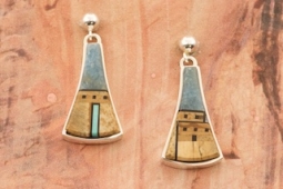 Calvin Begay Pueblo Design Sterling Silver Post Earrings